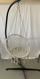 Pair Of Macrame Hanging Chairs With One Iron Base