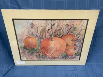 Mary Green LaForge Original Watercolor Connecticut Artist Titled Fall Pumpkins