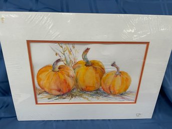 Mary Green LaForge Original Watercolor Connecticut Artist Titled Pumpkins