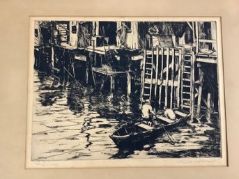 Jeanette Maxfield Lewis (American, 1894-1982) Wharf Shadows Etching