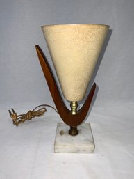 Mid Century Teak Table Lamp With A Fiberglass Shade