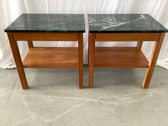 Pair Of Pompanoosuc Mills Cherry Vermont Made Marble Top Night Stands Or Side Tables