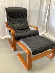 Mid Century Style Bent Wood Arm Chair With Ottoman