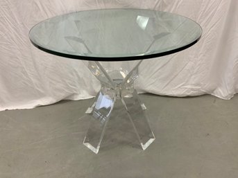 Glass Top Round Table With A Lucite Base