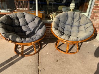 Pair Of Vintage Papasan Rattan Chairs