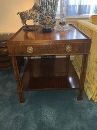 Baker Furniture Walnut Side Table With Reeded Columns