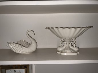 2 Pieces Of Lenox Swan And Dolphin Centerpiece