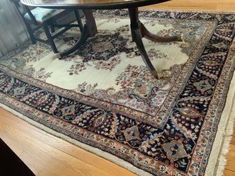 Handmade Wool Rug Black, Cream And Blues With Center Medallion