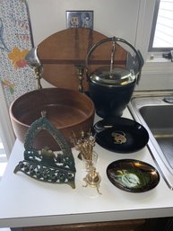 Assorted Retro And Ethnic Lot Including A Cutting Board And Menorahs