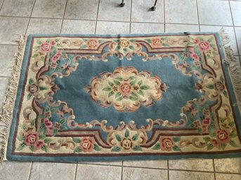 Machine Made Chinese Sculptured Rug In Blue And Cream, Etc.