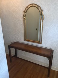 Burled Wood Hall Table With Gold Mirror