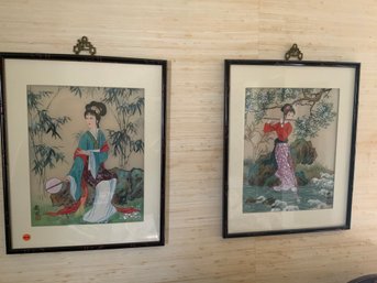 Pair Of Oriental Watercolors Artist Signed