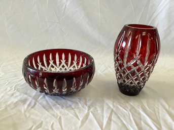 Two Waterford Cut To Clear Vase And Bowl