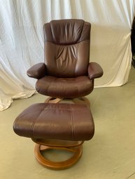 Palliser Ekornes Leather Chair And Auto-man With A Teak Base