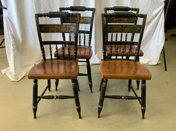 Set Of Four Hitchcock Chairs Maple Seat With Black Stencil