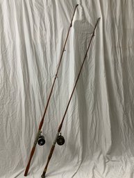 Pair Of Vintage Bamboo Rods & Reels Unmarked Or Indistinguishable Markings