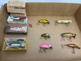 Vintage Lures & Poppers Whirl-a-way, Jitterbug, Heddon River Runt, Midgit Dibit, Lucky 13, & More