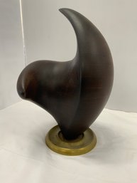 Mid-Century Carved Wood Sculpture On A Brass Stand