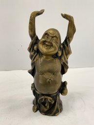 Brass Artist Signed Laughing Buddha Statue 9.5 Tall