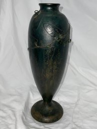 Bronze Tall Vase Hand Detailed With Vine & Bug Accents