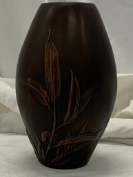 Heavy Painted Bronze Reed Grass Vase