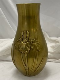 Brass Iris Vase Asian Artist Signed