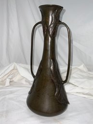 Double Handle Bronze Leaf Vase Unsigned