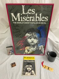 Autographed Playbill Les Miserables Poster Framed, Cassette, Magnet, Ticket Stub, Show Program & Coffee Mug