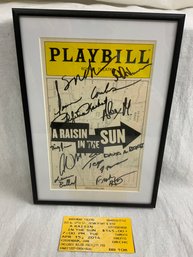 Autographed A Raisin In The Sun Framed Playbill Show Program & Ticket Stub