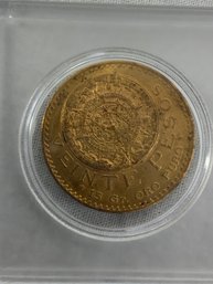 1919 20 Pesos Veinte Pesos Mexico 15 Grams Gold Aztec Calendar