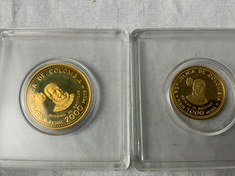 1975 Republica De Colombia 2000,1000 Pesos Gold Coins