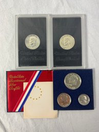 Two Eisenhower Silver Proofs And 3 Coin Bicentennial Silver Proof Set