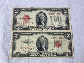 2-$2 Bills Red Seal 1928 And 1953 Series