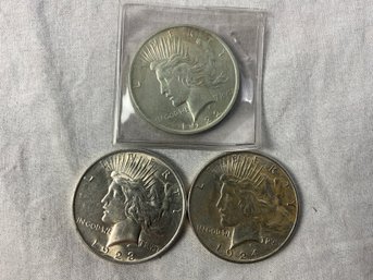 3- Peace Silver Dollars Assorted Years