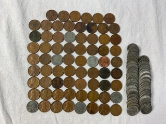 114 Assorted Wheat Pennies Including Steel Pennies