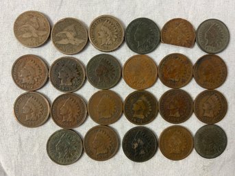 23 Assorted Flying Eagle And Indian Pennies