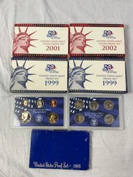 6 United States Proof Sets Including 2 Silver Sets