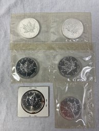 6 Canada .9999 Silver 1oz Rounds 1998 And 2003 $5 Maple Leafs