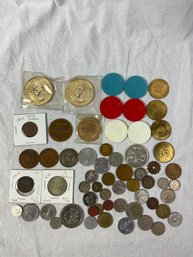 Assorted Tokens, Foreign Coins, And More