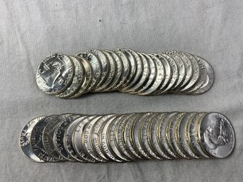 $20.00 Face Value Of 1960 Franklin Silver Half Dollars 90 Percent Unc.