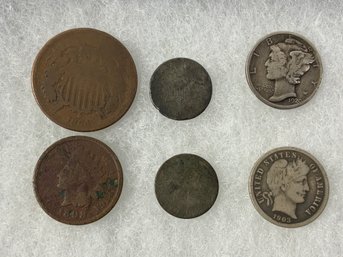 Early Coin Lot Including 2 Cent And Silver 3 Cent Pieces