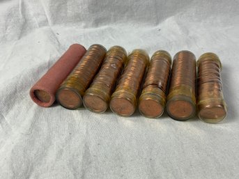7 Rolls Of Uncirculated Pennies Inc. 1955-D,56,57,57-d,58,59,59-D