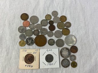 Foreign Coins And Tokens Including Canadian Silver
