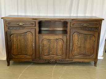 French Style Oak Server With Inlaid Top And Carved Front