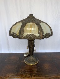 Antique 8 Panel Carmel Glass Victorian Table Lamp