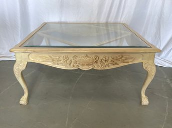 Carved Square Glass Top Coffee Table