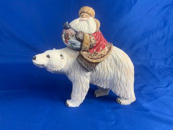 G. Debrekht Santa Riding A Polar Bear Limited Edition Carved Wood