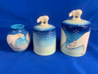 3 Pieces Of Sally Tuffin Dennis China Works Polar Bear Collection