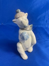 Lladro Porcelain Polar Bear With Hat And Scarf