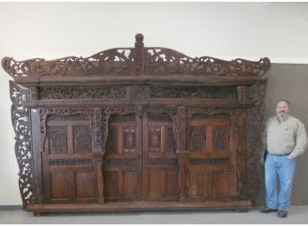 18th Century Teak Carved Wall From A Temple In Bali